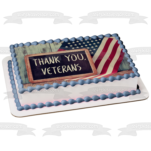 Veterans Day "Thank You Veterans" Chalk Board American Flag Edible Cake Topper Image ABPID53297