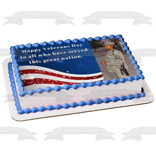 Happy Veterans Day Personalized Photo American Flag Edible Cake Topper Image ABPID53299