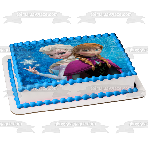 Imagen de decoración comestible para tarta comestible de Elsa y Anna de Frozen con copos de nieve ABPID03225 