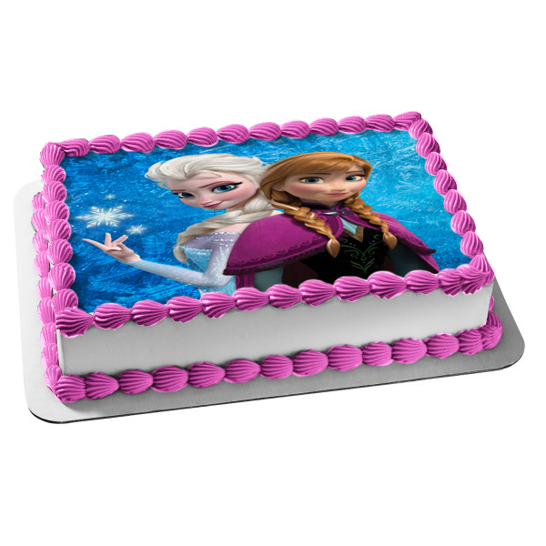 Imagen de decoración comestible para tarta comestible de Elsa y Anna de Frozen con copos de nieve ABPID03225 