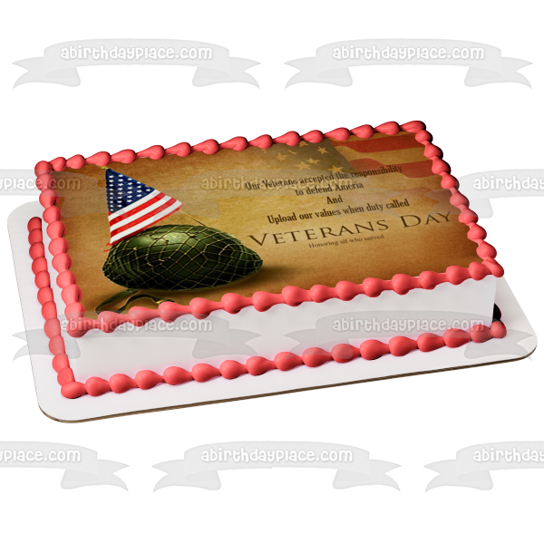 Happy Veterans Day Army Helmet American Flag Edible Cake Topper Image ABPID53304