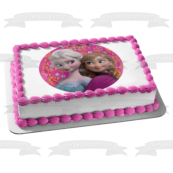 Frozen Anna Elsa Hearts and Flowers Edible Cake Topper Image ABPID03251
