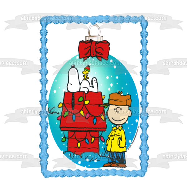 Peanuts Charlie Brown Snoopy and Woodstock at Christmas Edible Cake Topper Image ABPID03276