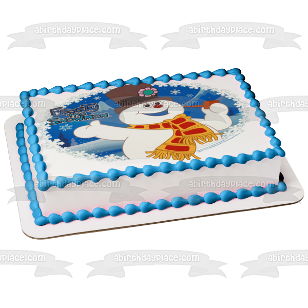 Frosty the Snowman Snowflakes and a Magic Hat Christmas Edible Cake Topper Image ABPID03369