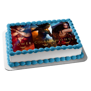 Wonder Woman Power Courage Wonder and Her Sword Edible Cake Topper Image ABPID03414