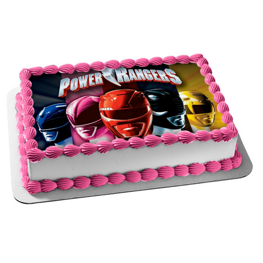 Power Rangers Red Ranger Gold Ranger Black Ranger Blue Ranger and Pink Ranger Edible Cake Topper Image ABPID03472