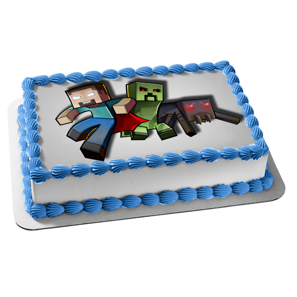 Minecraft Herobrine Creeper Spider Steve Edible Cake Topper Image ABPID03477