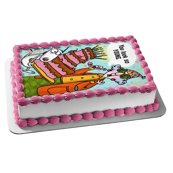 Maxine Cartoon Birthday Party Cake Streamers You Look so Young Edible Cake Topper Image ABPID03559
