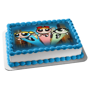Power Puff Girls Blossom Bubbles Buttercup Buildings Edible Cake Topper Image ABPID03572
