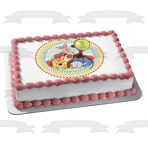 Winnie the Pooh 1st Birthday Tigger Pigley and Eeyore Edible Cake Topper Image ABPID03584