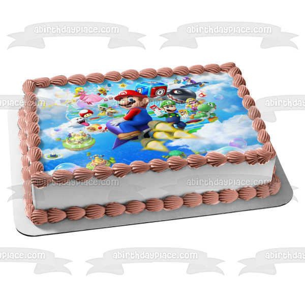 Super Mario Brothers Luigi Yoshi and Mario Party Edible Cake Topper Image ABPID03597