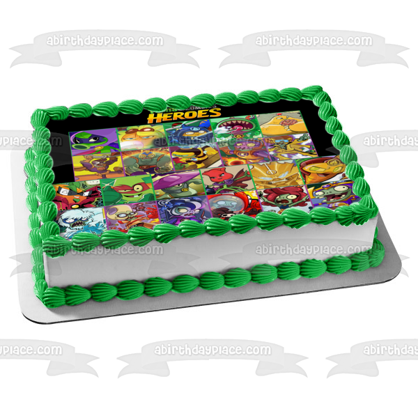 Plants Vs Zombies Heroes Green Shadow Solar Flare Wall-Knight Chompzilla and Spudow Edible Cake Topper Image ABPID03608