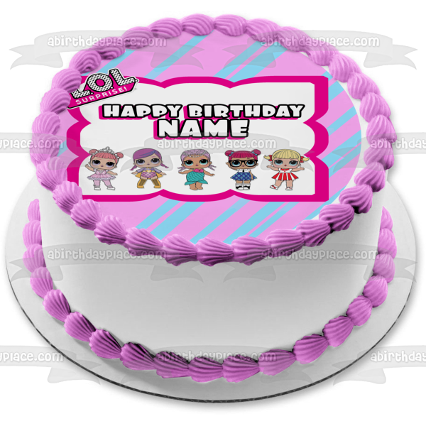 LOL Surpise Custom Butterfly Rainbow Frame Merbaby Super B.B. Cheer Captain Teacher's Pet Center Stage Edible Cake Topper Image ABPID52181
