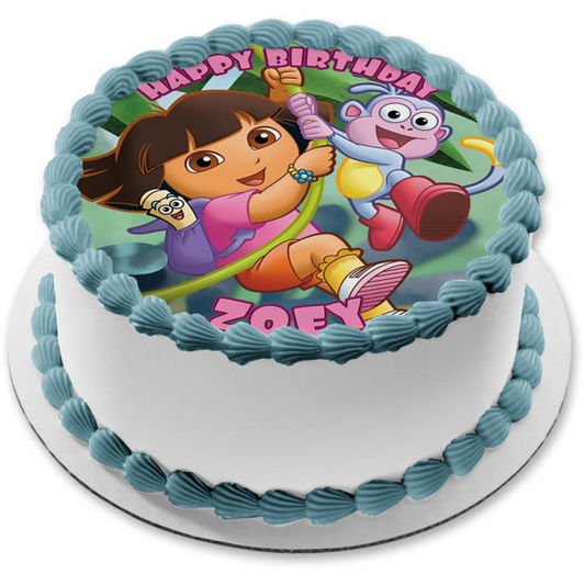 Dora la Exploradora Mochila Mapa Botas balanceándose sobre una vid Imagen comestible para decoración de tarta ABPID12191 