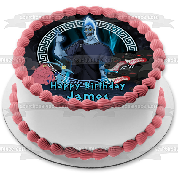 Disney Hercules Hades Cerberus Pain and Panic Happy Birthday Your Personalized Name Edible Cake Topper Image ABPID52842