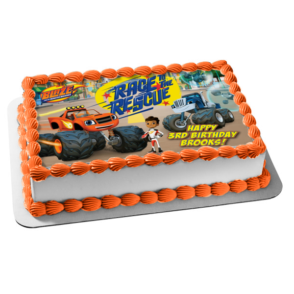 Blaze and the Monster Machines Race to the Rescue Stripes Starla and Darington Edible Cake Topper Image ABPID06627
