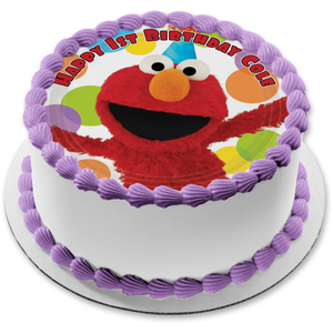 Elmo Sesame Street Smiling Party Hat Dots Edible Cake Topper Image ABPID01376