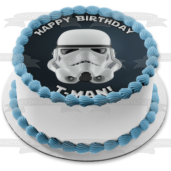 Star Wars Storm Trooper Helmet Grey Background Edible Cake Topper Image ABPID06445