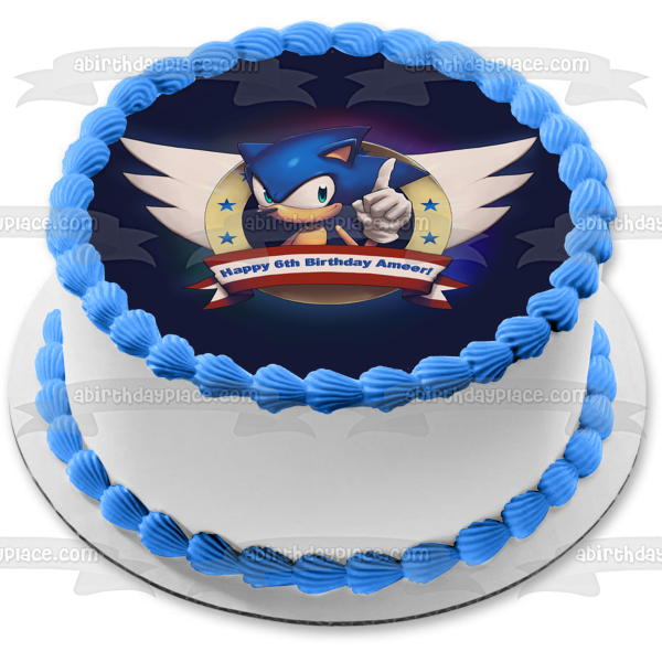 Sonic the Hedgehog Wings Stars and a Red Banner Edible Cake Topper Image ABPID06767