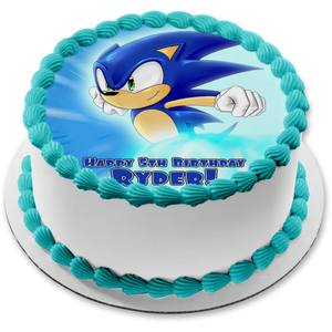 Sonic the Hedgehog Running and a Blue Background Edible Cake Topper Image ABPID07955