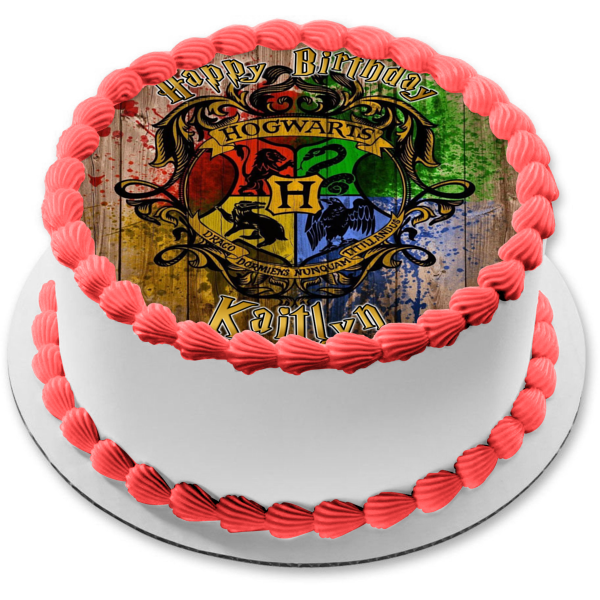 Harry Potter Hogwarts Crest Paintball Background Edible Cake Topper Image ABPID08264