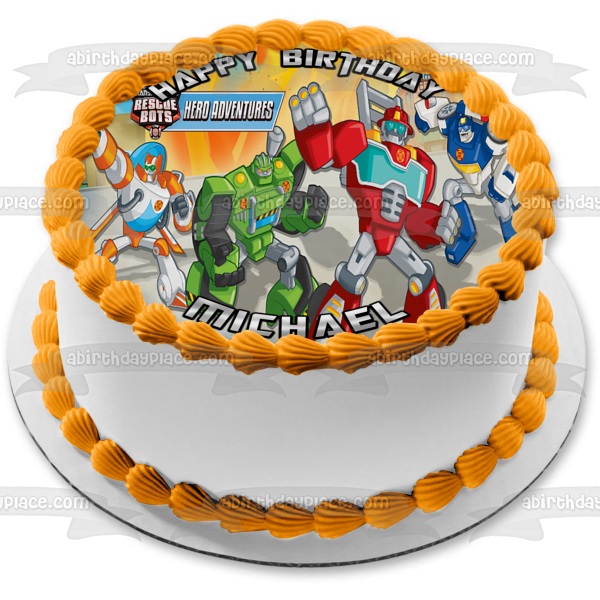 Transformers Rescue Bots Hero Adventures Heatwave Boulder Blades Optimus Prime Edible Cake Topper Image ABPID15002