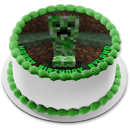 Minecraft Creeper Dirt Blocks Fondo Imagen comestible para decoración de tarta ABPID51120 