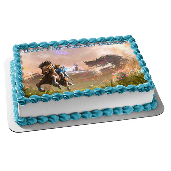 The Legend of Zelda Breath of the Wild Link Riding a Horse Edible Cake Topper Image ABPID00817