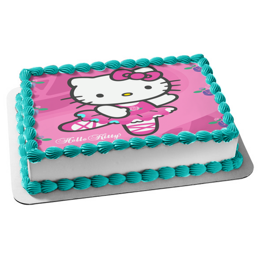 Hello Kitty Ballerina Flowers Kitty White Edible Cake Topper Image ABPID03683