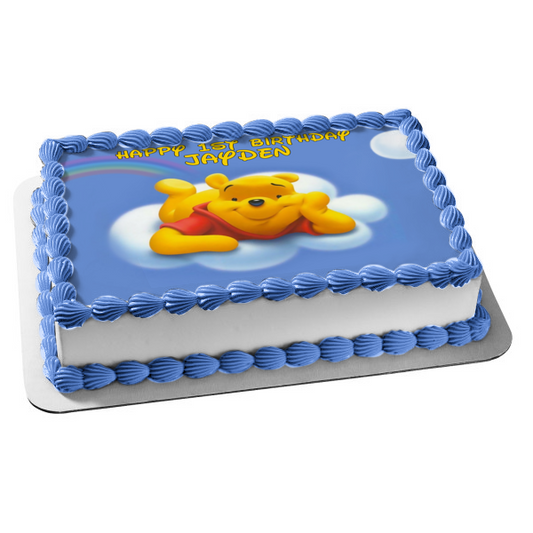 Disney Winnie the Pooh Pooh Bear Cloud Rainbow Edible Cake Topper Image ABPID09197