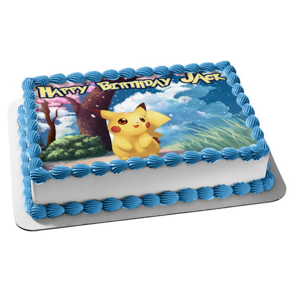 Pokemon Pikachu Trees Grass Clouds Edible Cake Topper Image ABPID08786