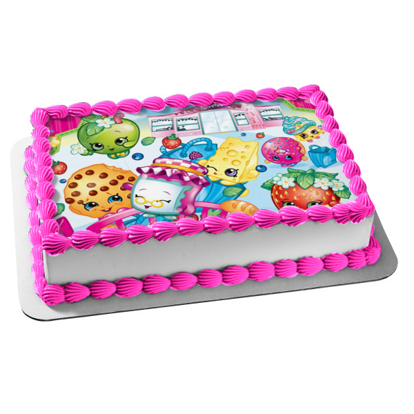 Shopkins Kooky Cooky Silly Chili D'Lish Donut and Strawberry Kiss Edible Cake Topper Image ABPID03727