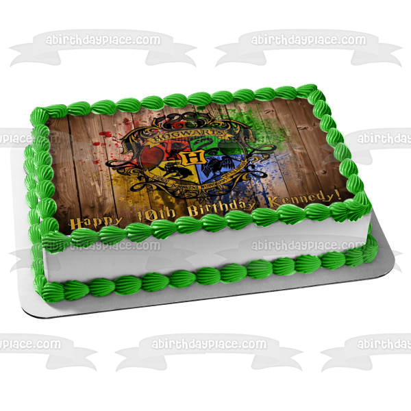 Harry Potter Hogwarts Crest Paintball Background Edible Cake Topper Image ABPID08264
