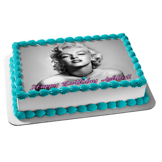 Marilyn Monroe Classic Pinup Aquamarine Necklace Edible Cake Topper Image ABPID07946
