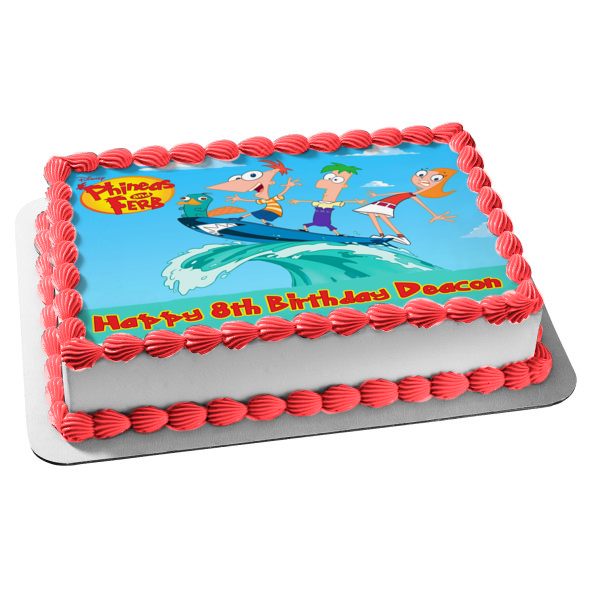 Disney Phineas and Ferb Phineas Flynn Candace Flynn Perry the Platypus Ferb Fletcher Edible Cake Topper Image ABPID07651