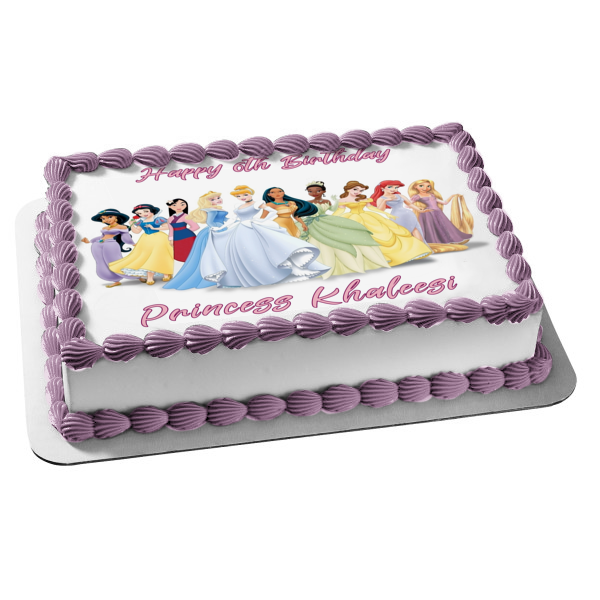 Jasmine Snow White Mulan Aurora Cinderella and Tiana Edible Cake Topper Image ABPID06849