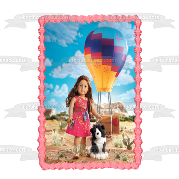 American Girl Blaire Wilson Girl of the Year Dog and a Hot Air Balloon Edible Cake Topper Image ABPID03752