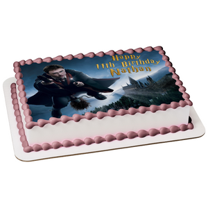 Harry Potter and His Broomstick Hogwarts School of Wizarding Edible Cake Topper Image ABPID05760