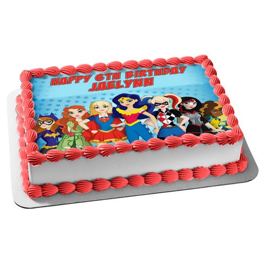 DC Superhero Girls Harley Quinn Wonder Woman Bat Woman Edible Cake Topper Image ABPID05411