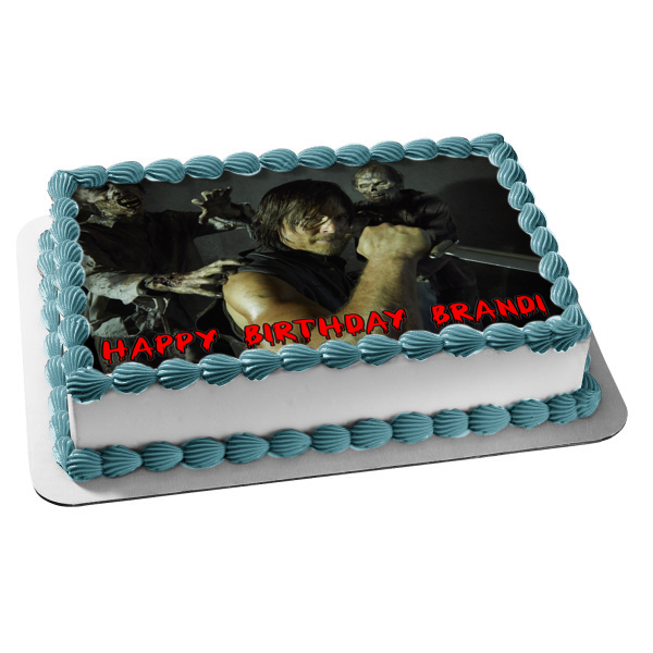 The Walking Dead Daryl Dixon Fighting Zombies with a Knife Edible Cake Topper Image ABPID04773