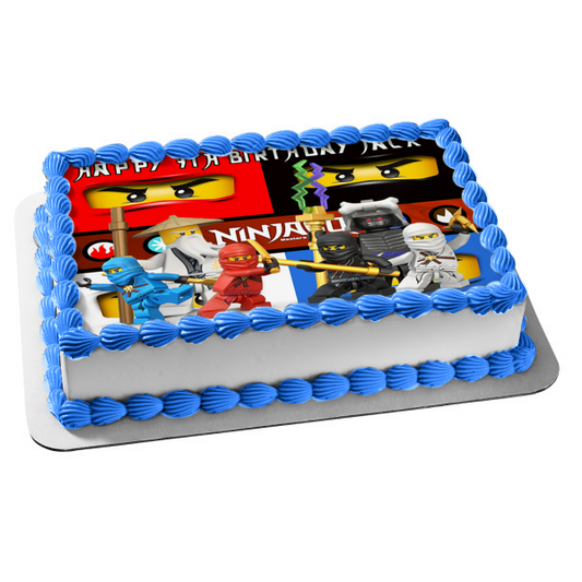 Ninjago Logo Master Wu Kai Zane Cole Jay and Lord Garmadon Edible Cake Topper Image ABPID03712