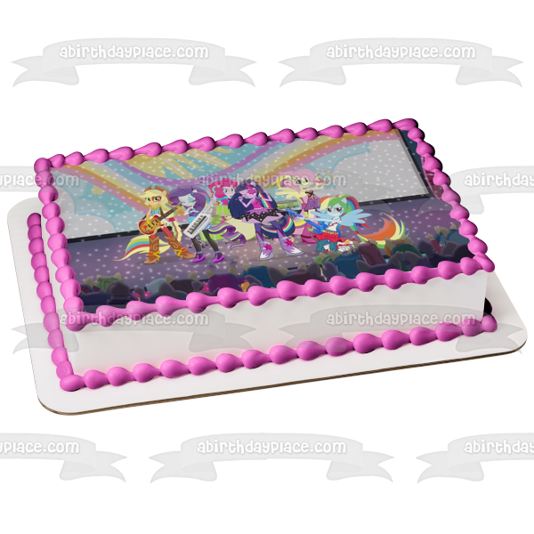 My Little Pony Equestria Girls Friendship Is Magic Rainbow Rocks Twilight Sparkle Applejack and Sunset Shimmer Edible Cake Topper Image ABPID03785