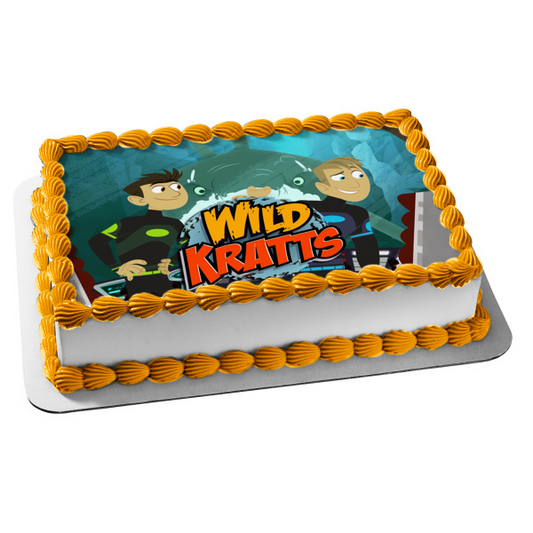 Wild Kratts Logo Chris Kratt Martin Kratt and a Shark Edible Cake Topper Image ABPID03804