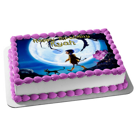 Coraline the Cat Scary Trees Purple Haunted House Edible Cake Topper Image ABPID22088