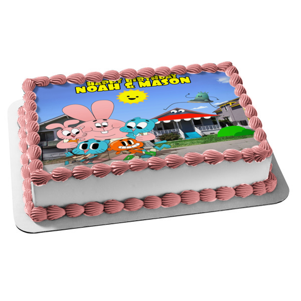 The Amazing World of Gumball Nicol Darwin Watterson Anais Watterson Richard Watterson Houses and the Sky In the Background Edible Cake Topper Image ABPID22125