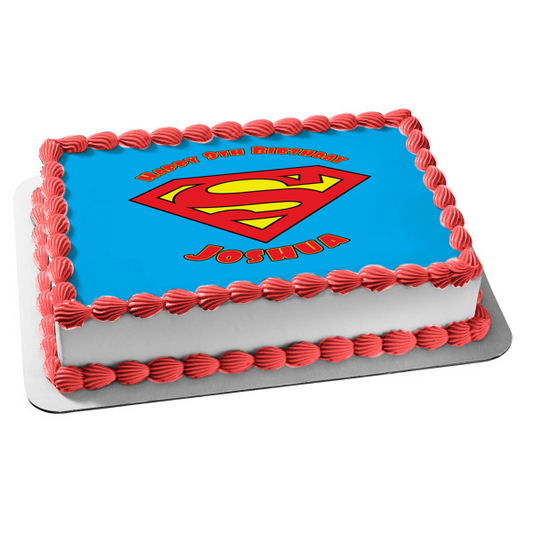 DC Comics Superman Logo Blue Background Edible Cake Topper Image ABPID24358