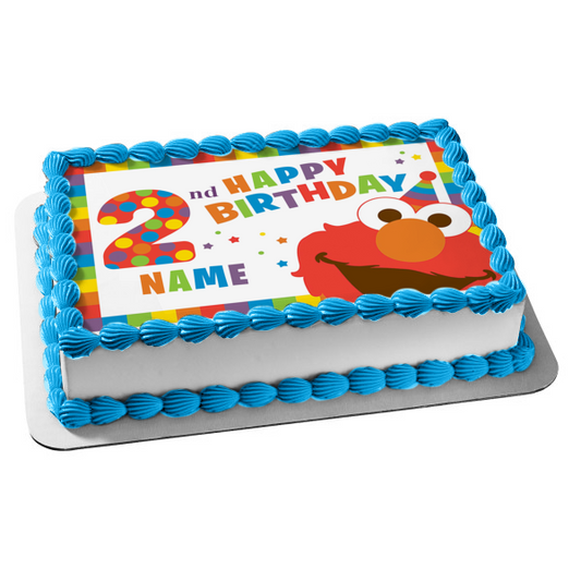 Sesame Street Elmo Happy 2nd Birthday Rainbow Stars Polka Dots Edible Cake Topper Image ABPID27236