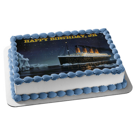 The Titanic Ship Icebergs Starry Sky Background Edible Cake Topper Image ABPID27352