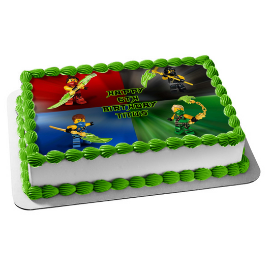 LEGO Ninjago Tournament Lloyd Kai Jay Cole Edible Cake Topper Image ABPID27542