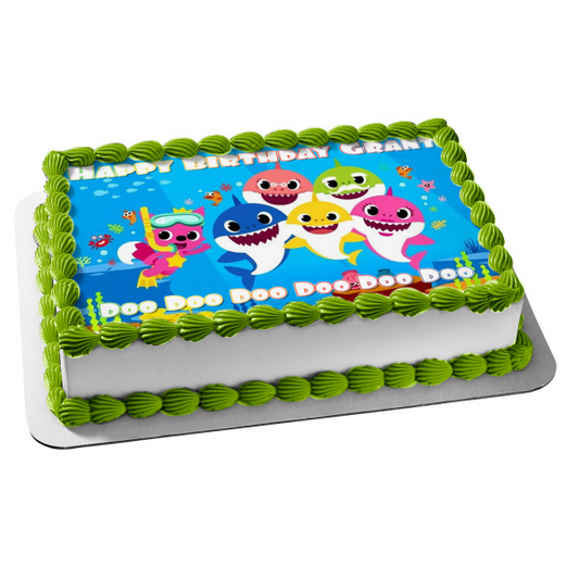 Baby Shark Mommy Shark Daddy Shark Grandpa Shark Grandma Shark Edible Cake Topper Image ABPID28060